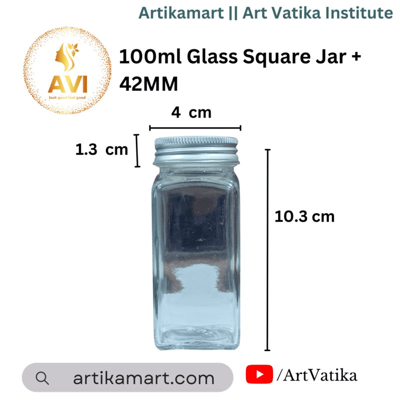 100ml Glass Square Jar + 42MM Aluminium Cap