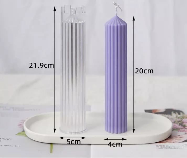 Polycarbonate Candle Striped Pillar - 20*4cm