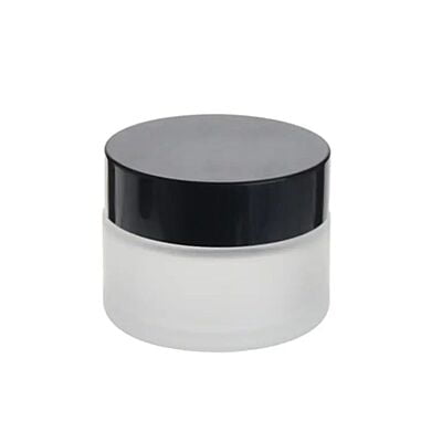 50ml Frosted NEW Glass Jar + Black Cap + White Seal