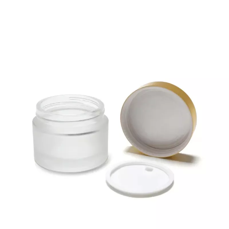 50ml Frosted NEW Glass Jar + GOLD Cap + White Seal