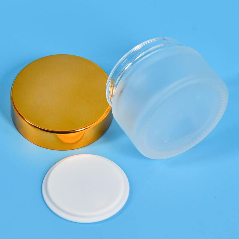 50ml Frosted NEW Glass Jar + GOLD Cap + White Seal