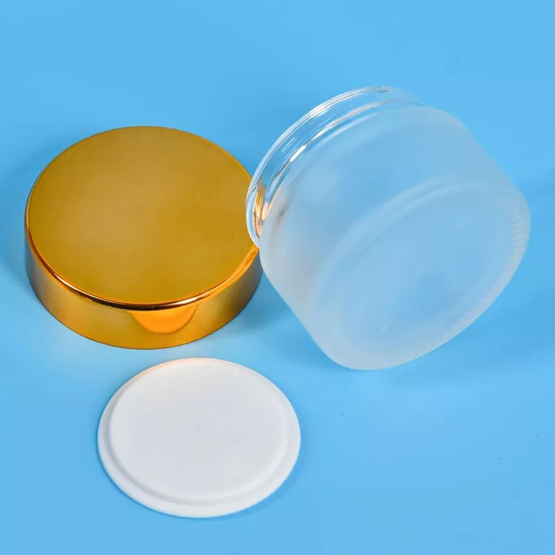50ml Frosted NEW Glass Jar + GOLD Cap + White Seal