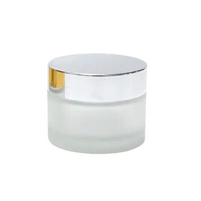 50ml Frosted NEW Glass Jar + SILVER Cap + White Seal