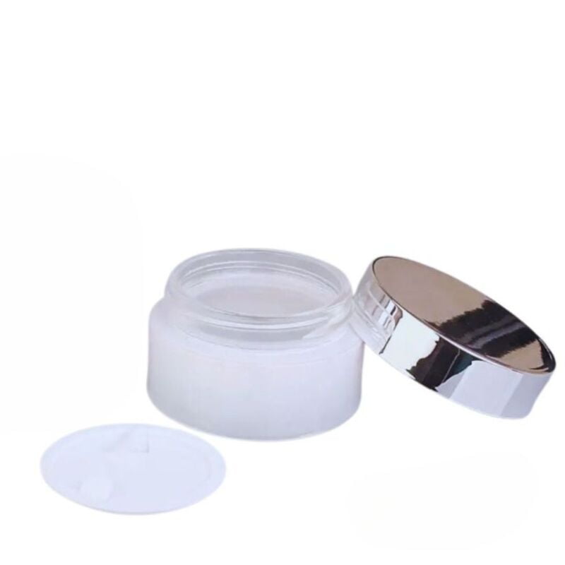 50ml Frosted NEW Glass Jar + SILVER Cap + White Seal