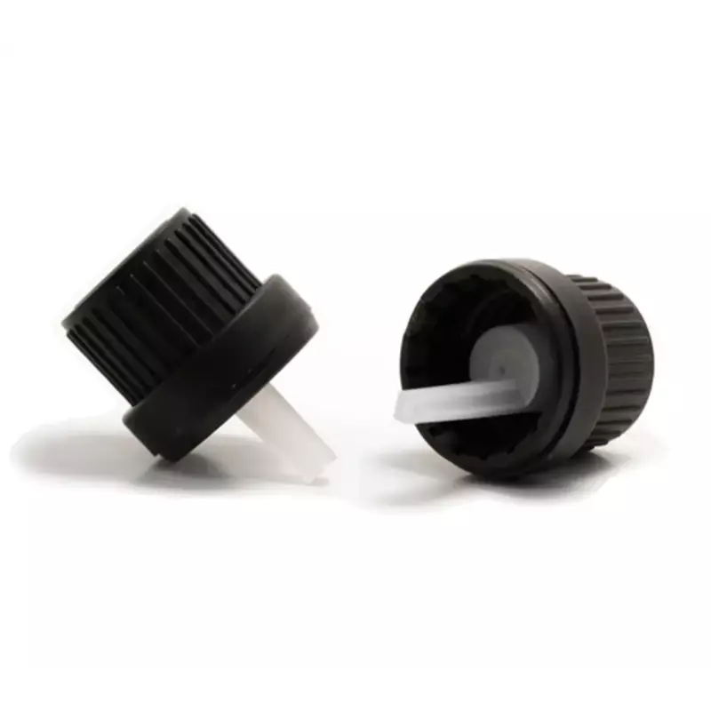 18 mm Plastic Black Seal Cap with Inner Clear Dropper Serum - THICK