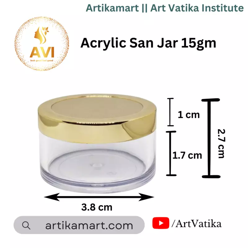 Acrylic San Jar + White Inner + GOLDEN Cap - 15g