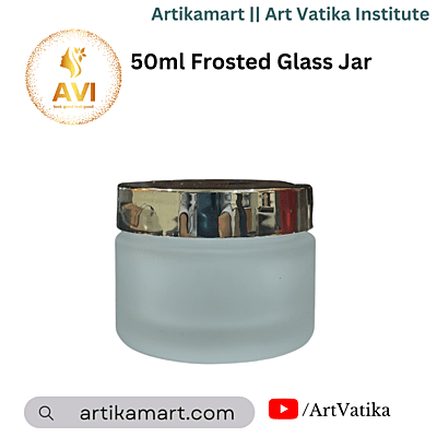 Glass Container 50ml Frosted Jar + GOLD Cap + White Seal