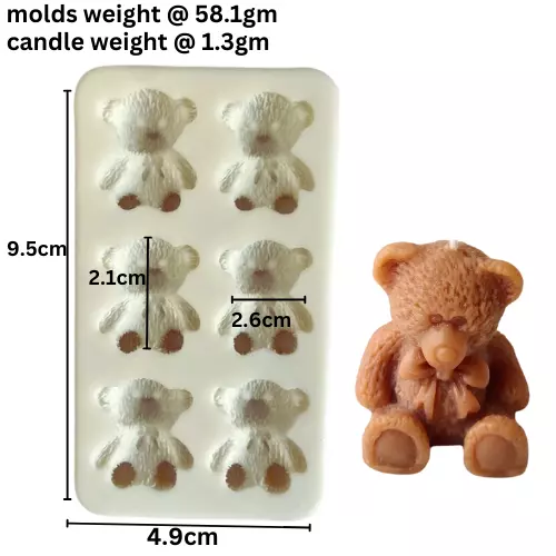Silicon Mold Candle Mini Teddy 6 Cavity