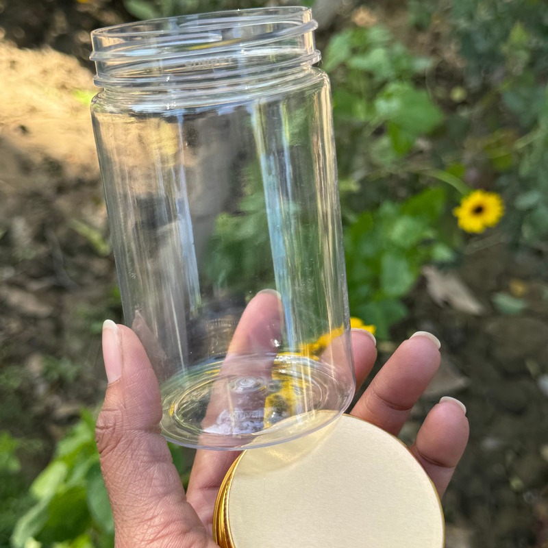 350ml Round PET Jar + 63mm Aluminium Gold Cap