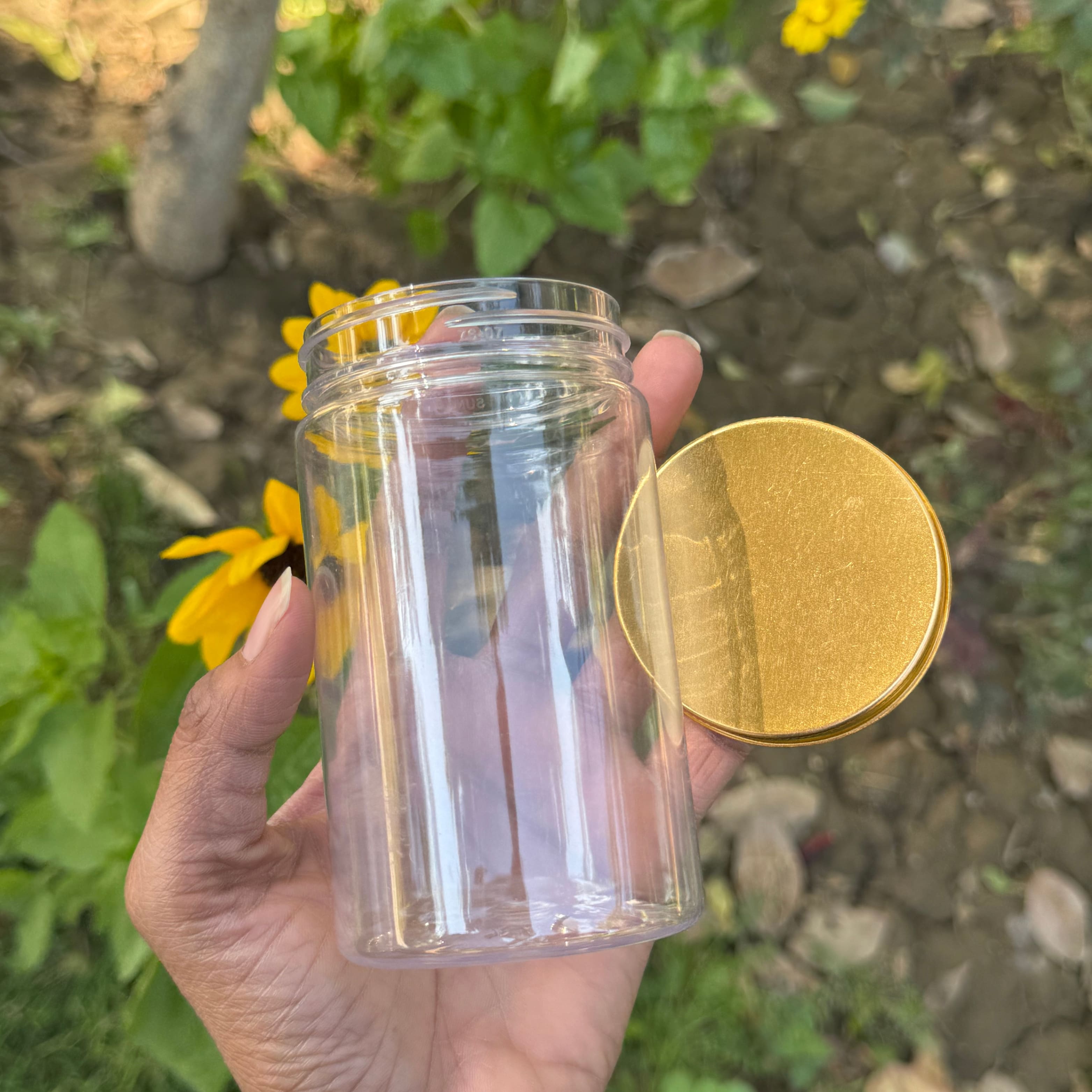 350ml Round PET Jar + 63mm Aluminium Gold Cap