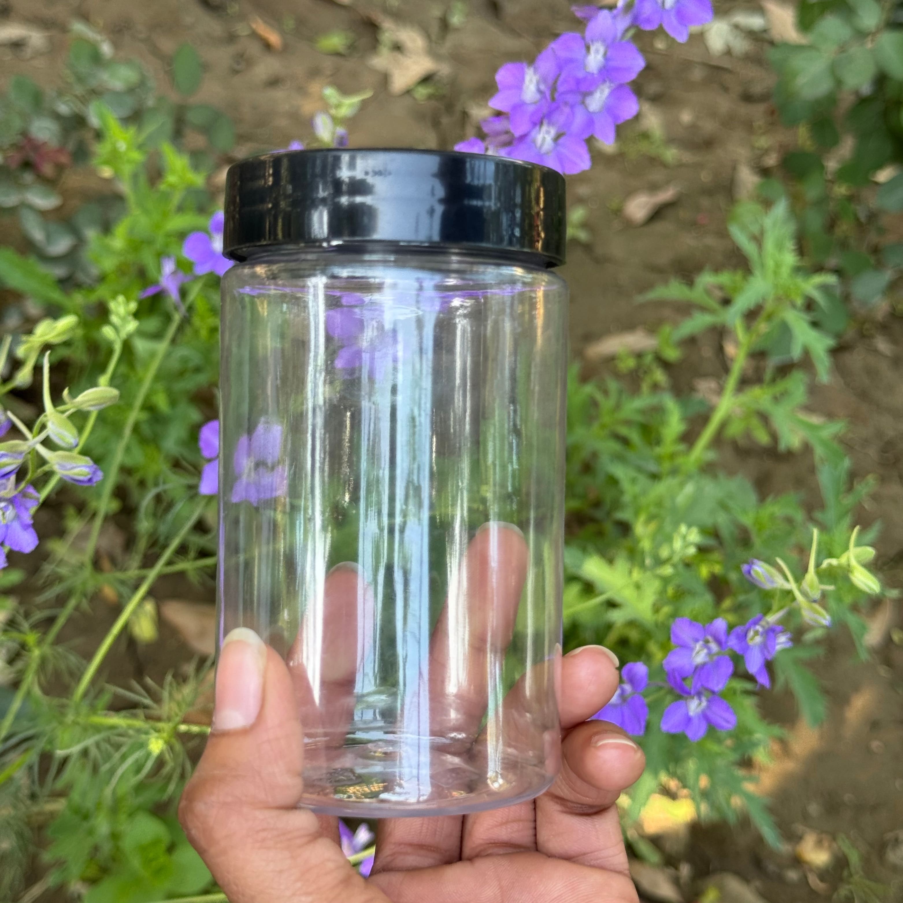 350ml Round PET Jar + 63mm Plastic Black Cap