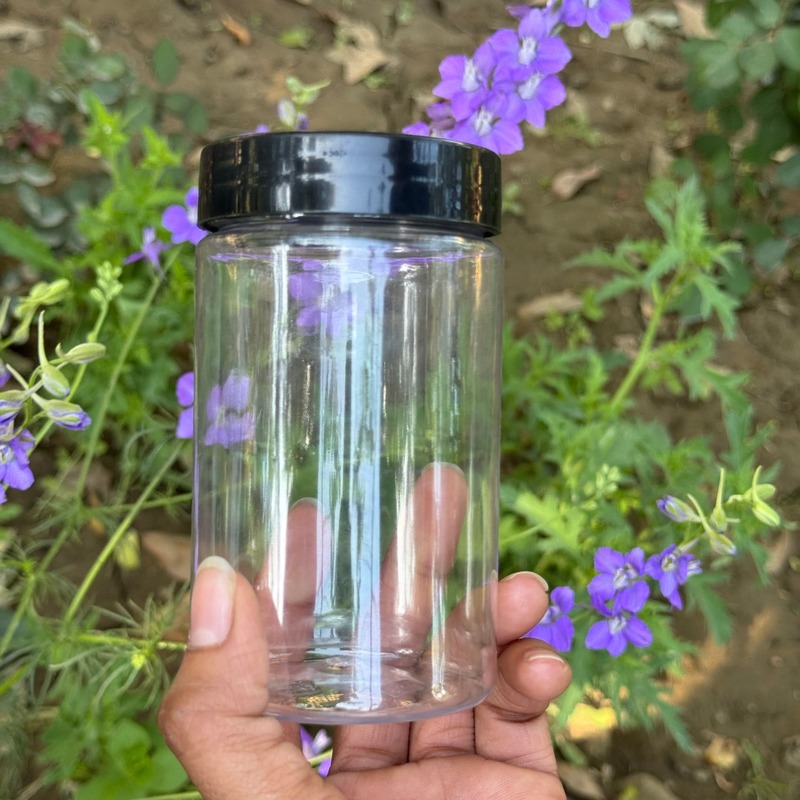 350ml Round PET Jar + 63mm Plastic Black Cap