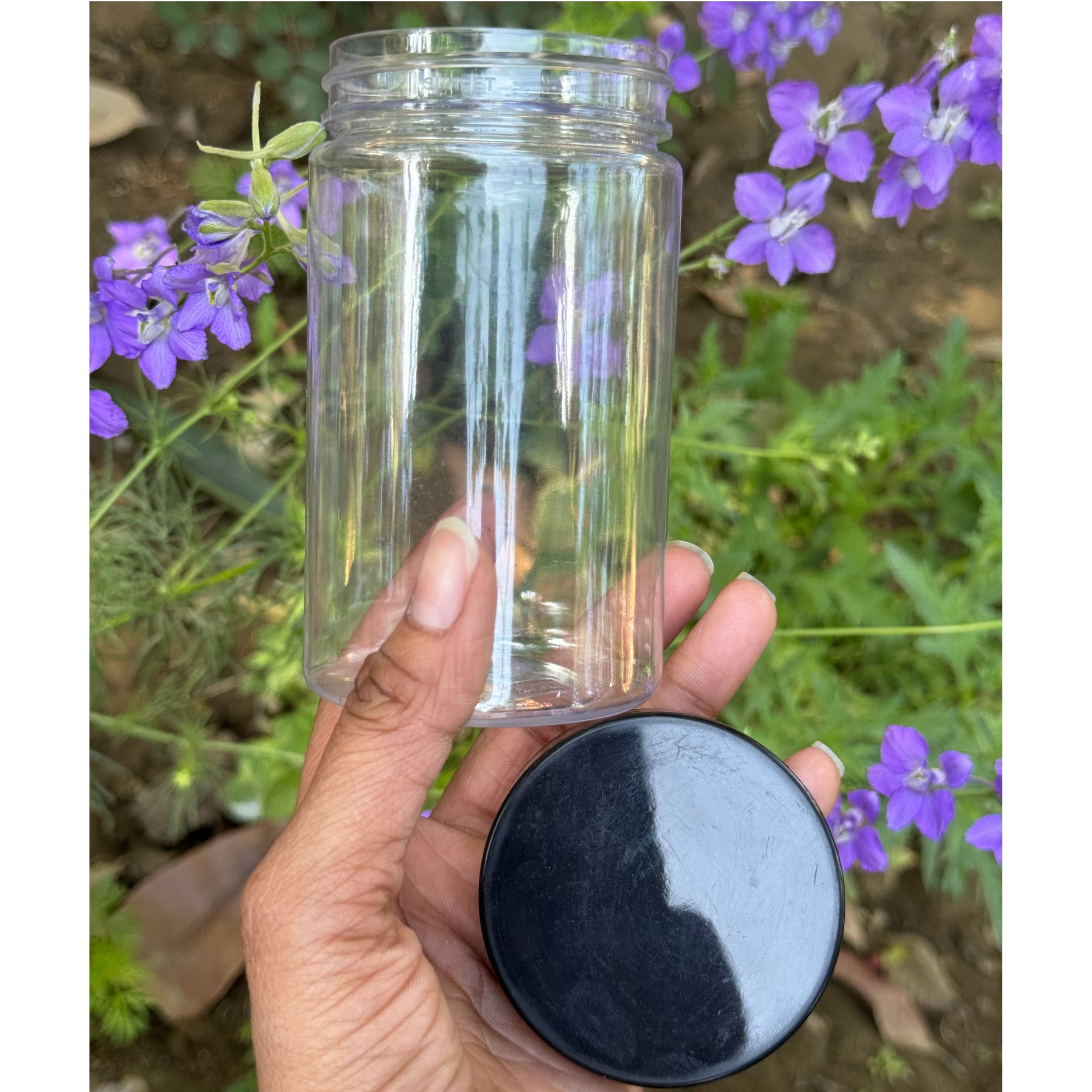 350ml Round PET Jar + 63mm Plastic Black Cap