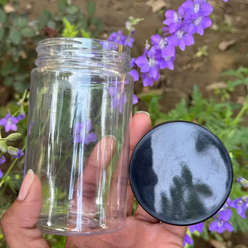 350ml Round PET Jar + 63mm Plastic Black Cap