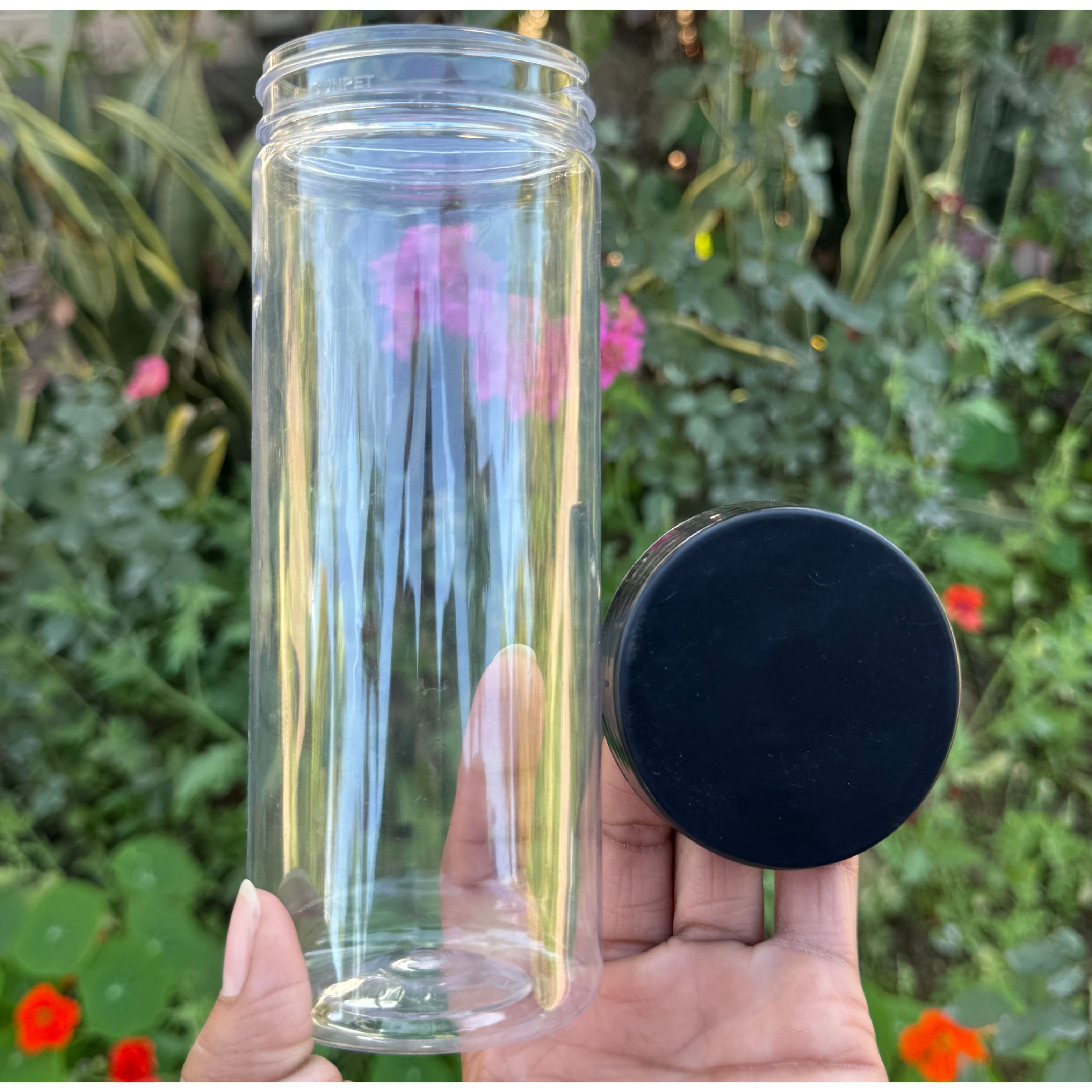 500ml Round PET Jar + 63mm Plastic Black Cap