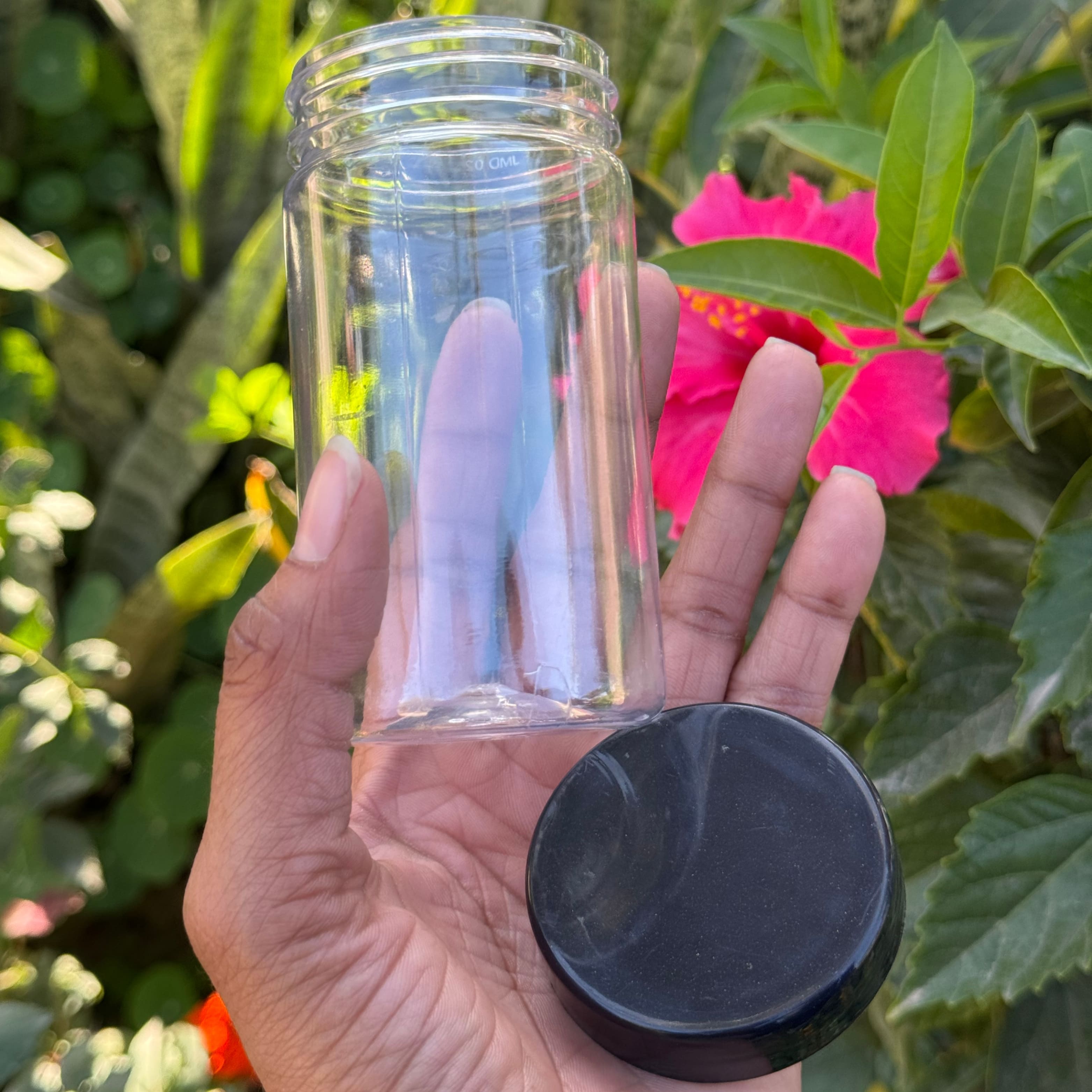 200ml Round PET Jar + 53mm BLACK Cap