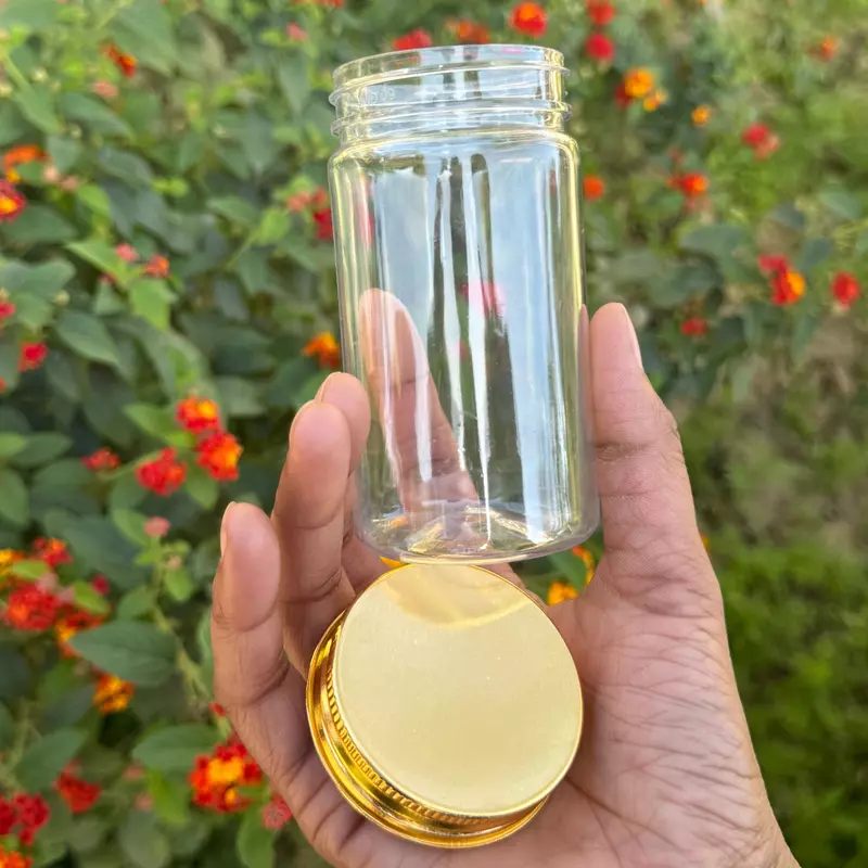 200ml Round PET Jar + 53mm Aluminium Gold Cap