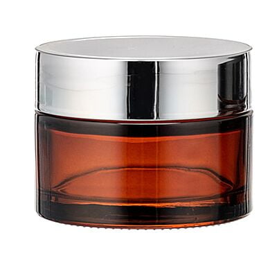 50ml Amber NEW Glass Jar + SILVER Cap + White Seal