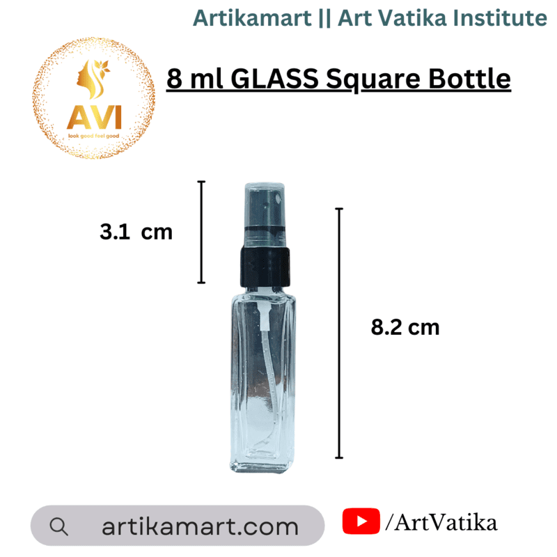 8 ml GLASS Square Bottle + Black Mist Spray Cap
