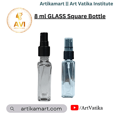 8 ml GLASS Square Bottle + Black Mist Spray Cap