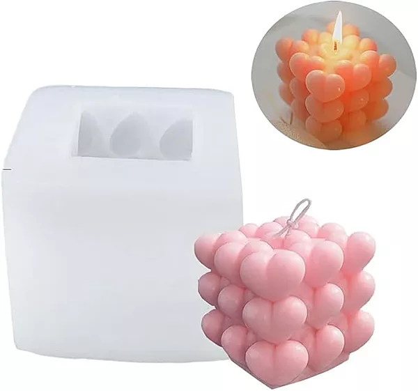Silicon Mold Candle Cubic Love Heart - Medium