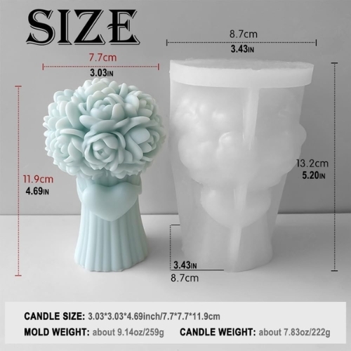 Silicon Mold Candle Rose Bouquet Heart