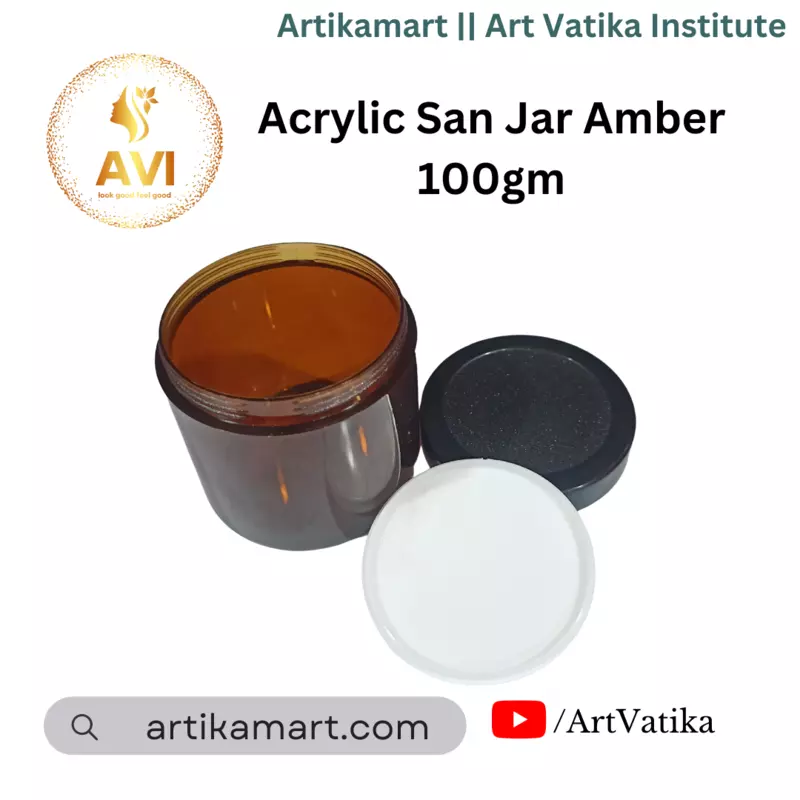 Acrylic San Jar AMBER + White Inner + BLACK Cap - 100g