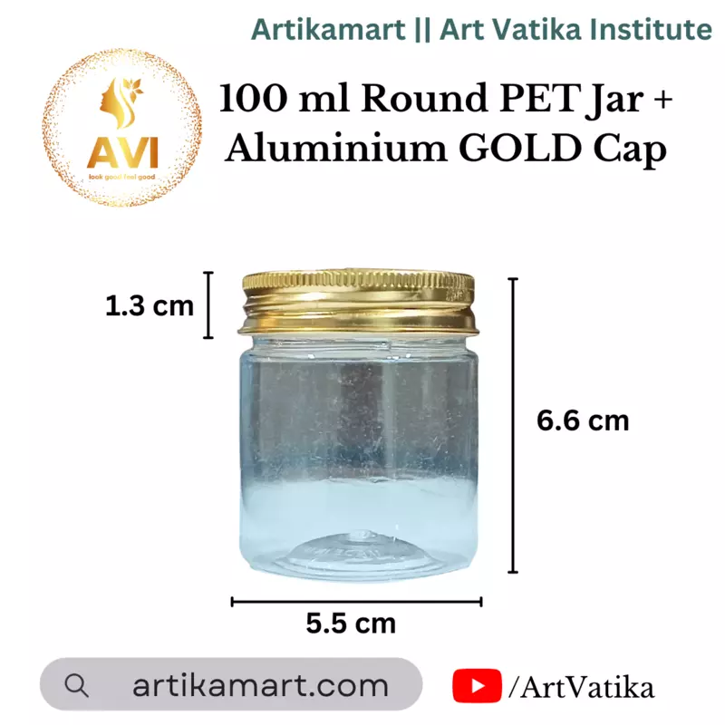 100 ml Round New PET Jar + Aluminium GOLD Cap