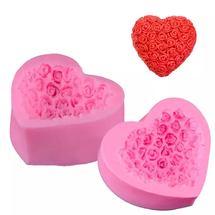 Silicon Mold Candle 3D Rose Flower in Heart