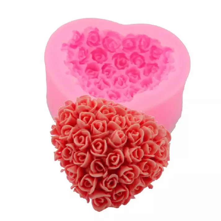 Silicon Mold Candle 3D Rose Flower in  Heart