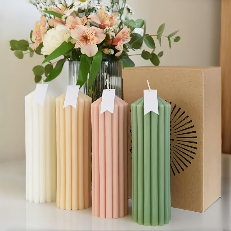 Silicon Mold Candle Striped Pillar Long
