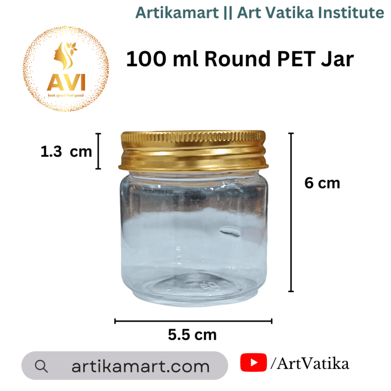 100 ml Round PET Jar + Aluminium GOLD Cap