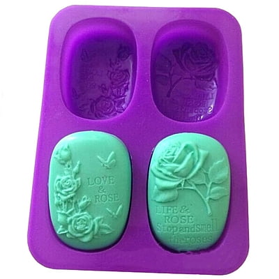 Silicon Mold 4 Cavity Oval Shaped Love & Rose