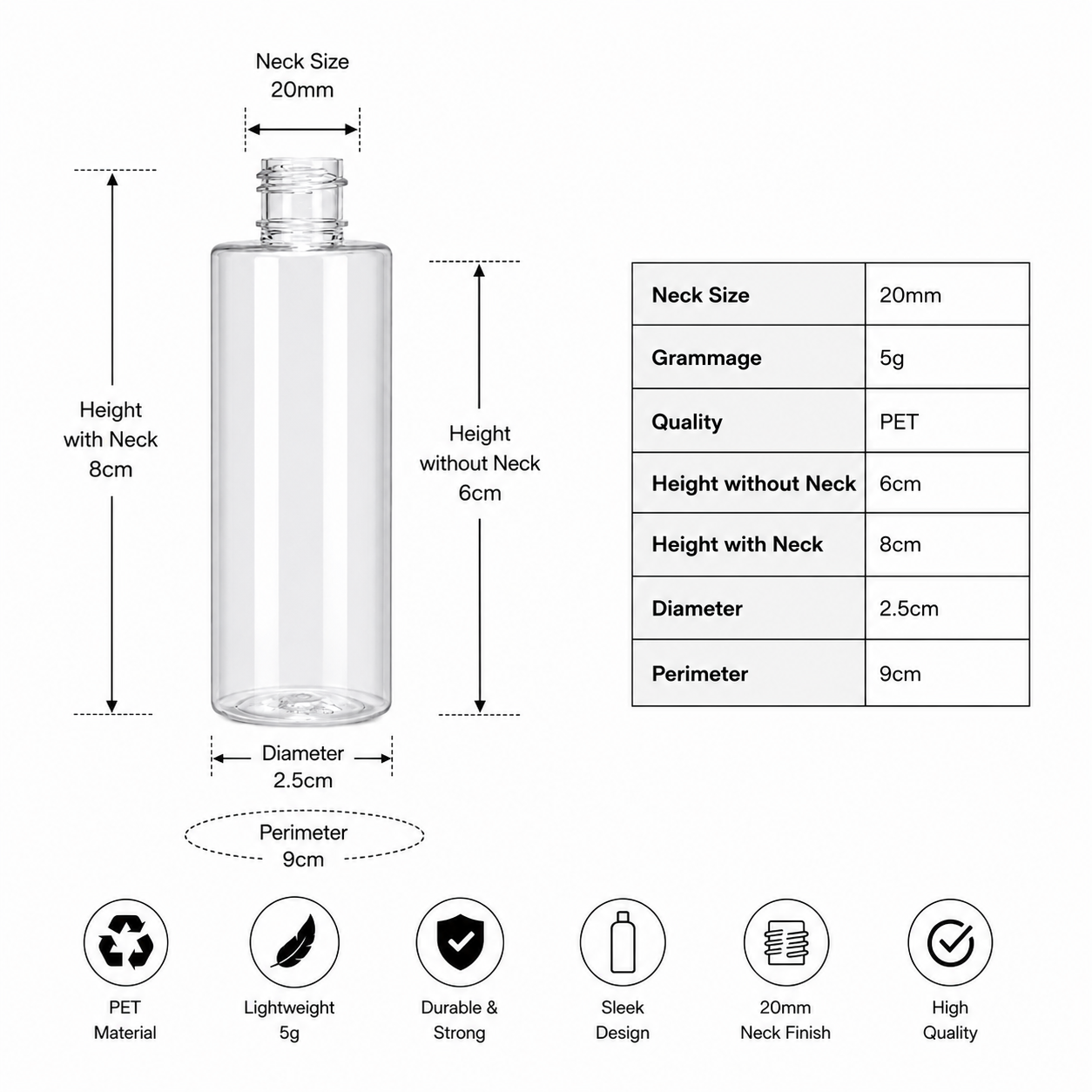 30ml JLI Pet Bottle Clear- 20MM NECK