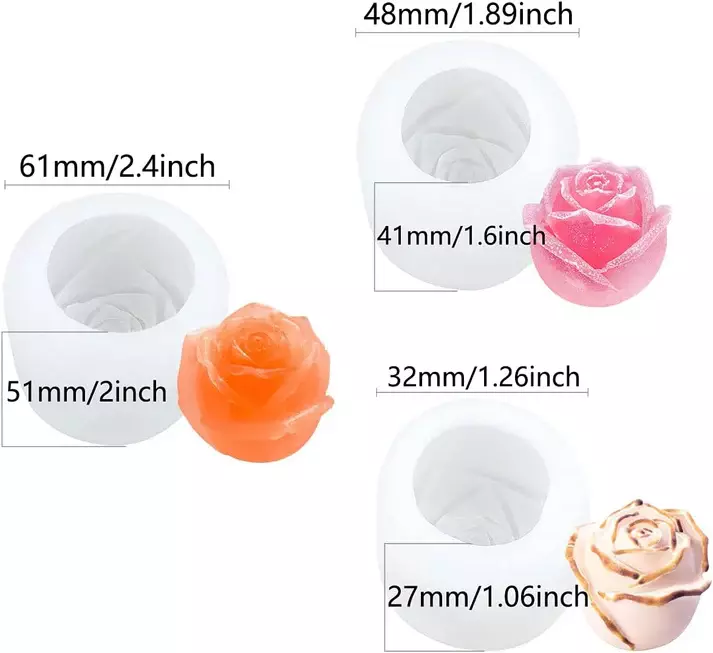 Silicon Mold Candle Set of 3 Roses Flower