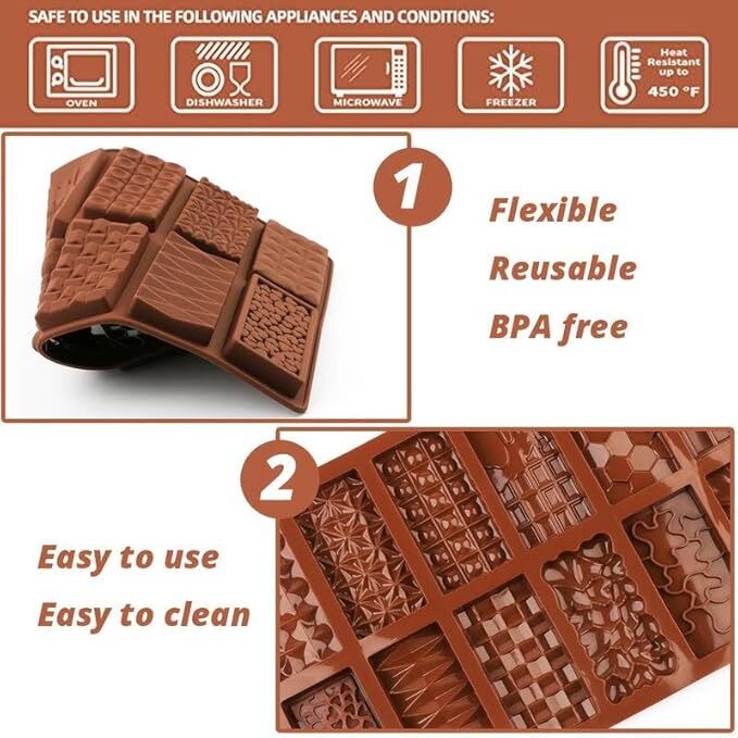 Silicon Mold Chocolate Bar Mold 12 Cavity Chocolate & Waffle Bar