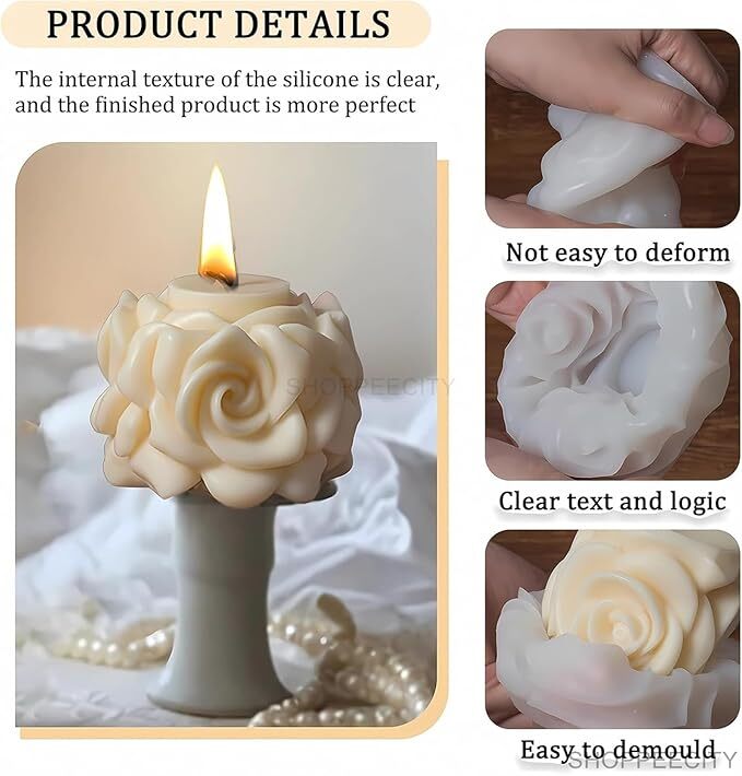 Silicon Mold Candle Valentine Rose Pillar