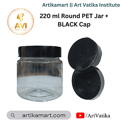 220 ml Round PET Jar + BLACK Cap