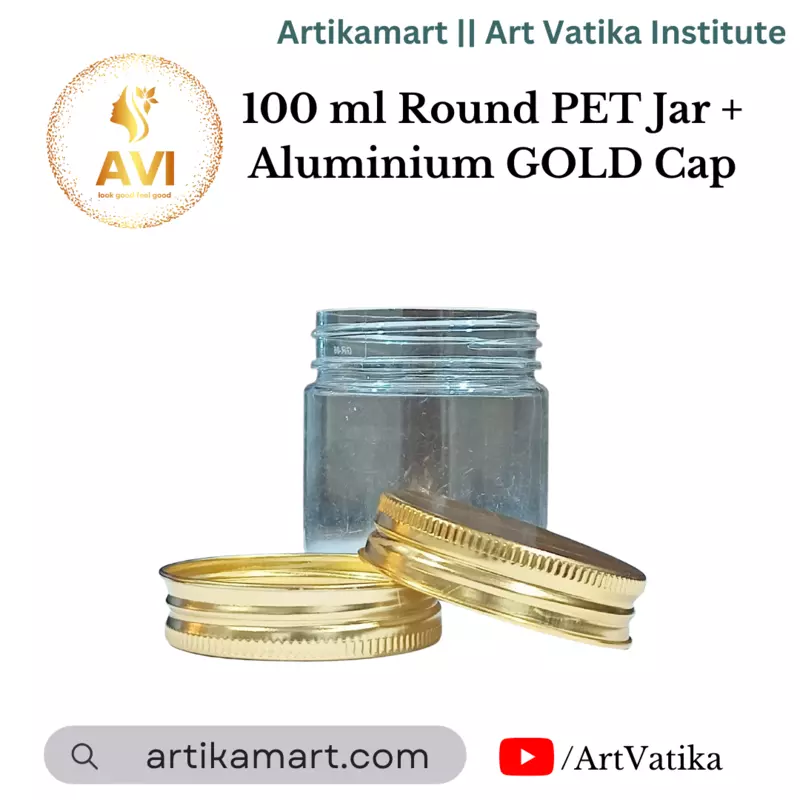 100 ml Round New PET Jar + Aluminium GOLD Cap
