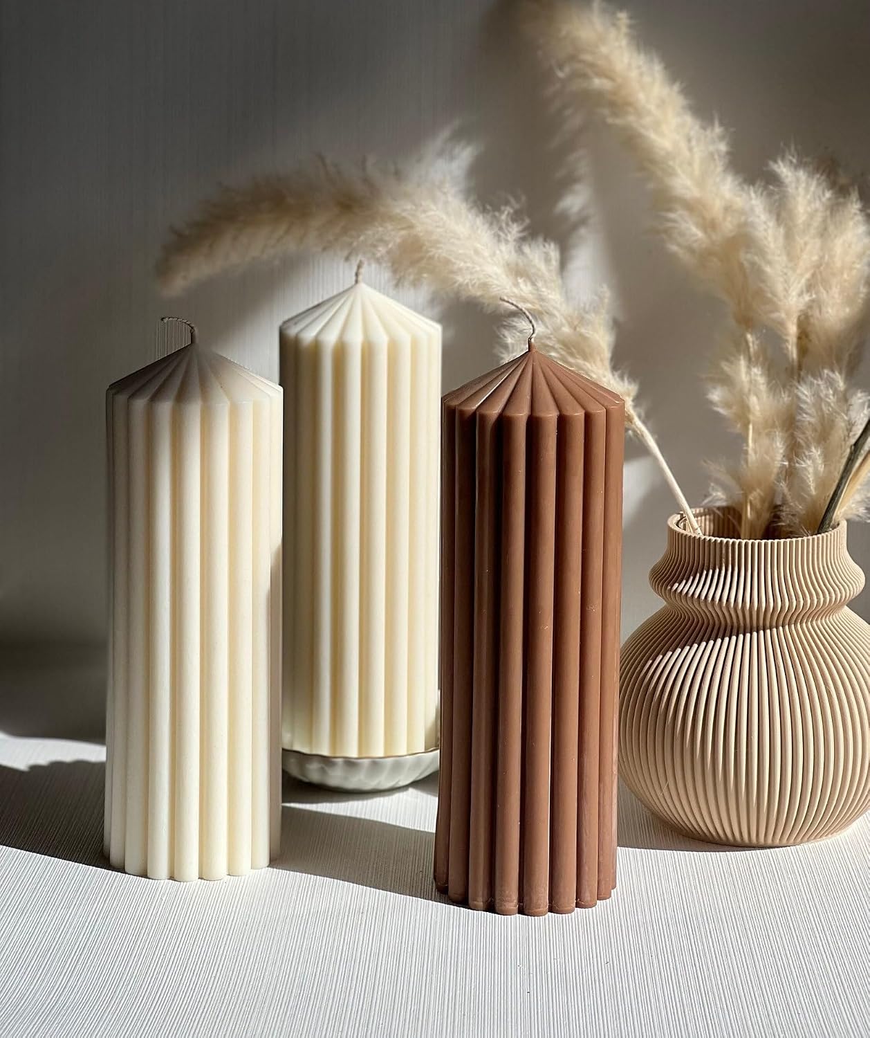 Silicon Mold Candle Striped Pillar Long