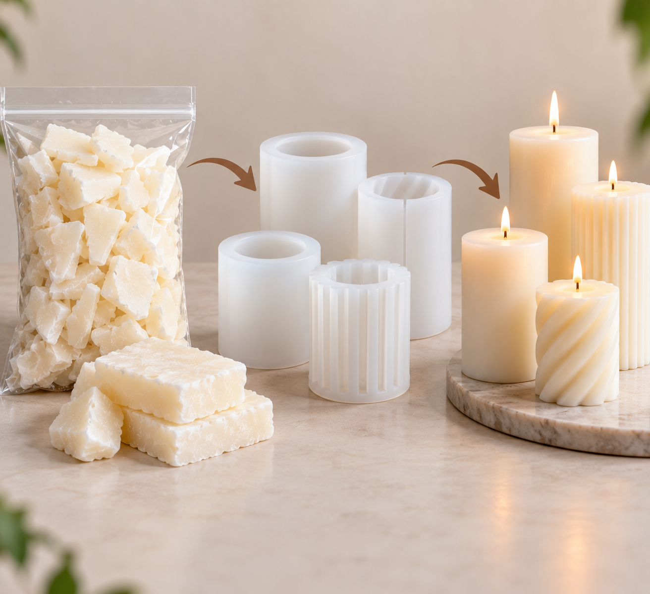 Premium Soy Wax Chunks ( Pillar Wax , Silicon molds )