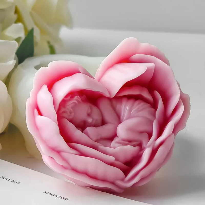 Silicon Mold Candle Baby in Heart Rose