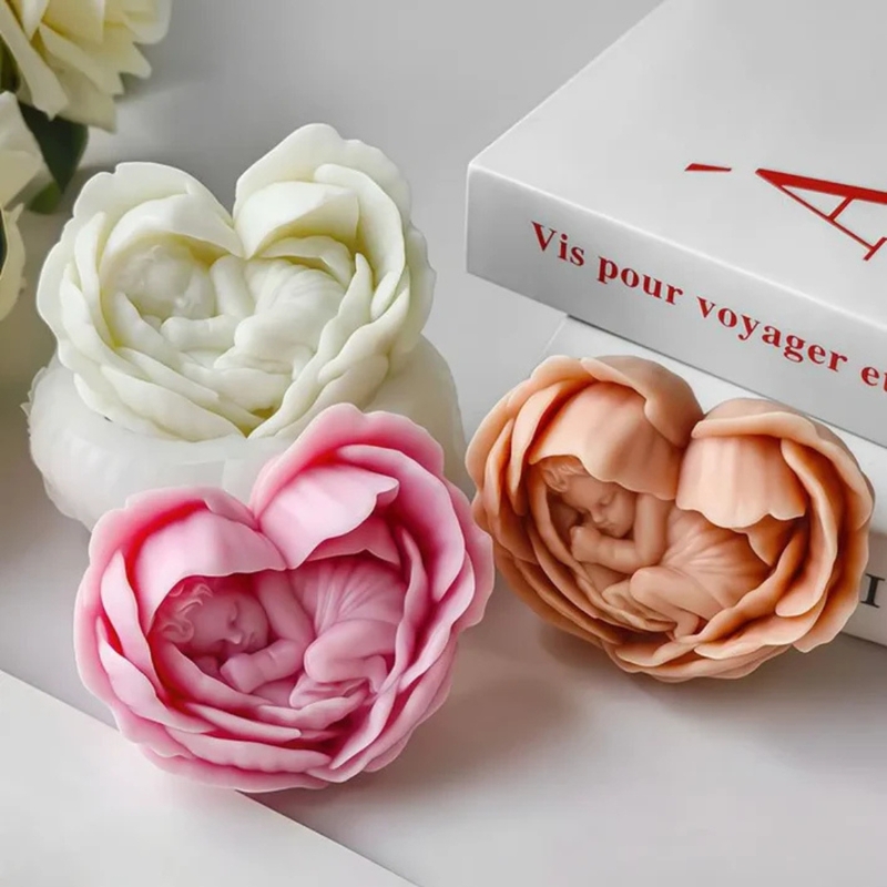 Silicon Mold Candle Baby in Heart Rose