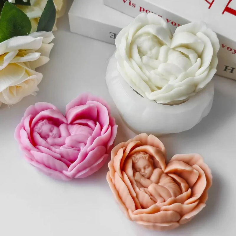 Silicon Mold Candle Baby in Heart Rose