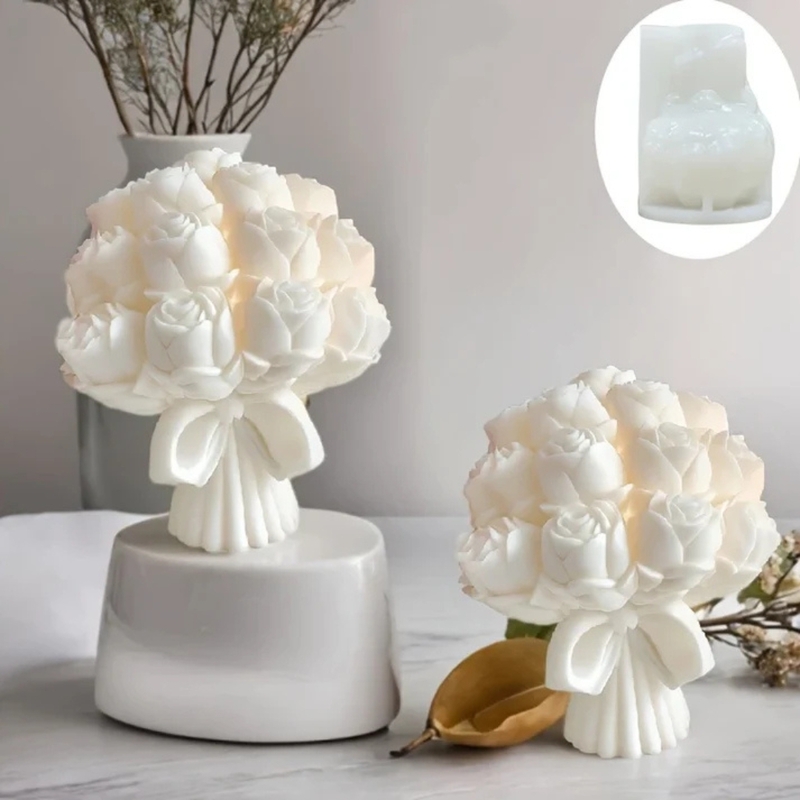 Silicon Mold Candle Rose Bud Bouquet