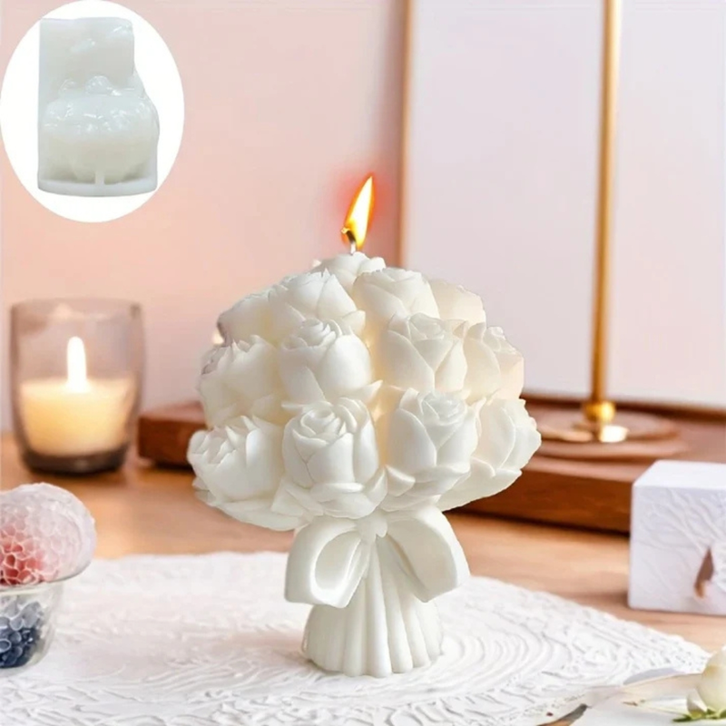 Silicon Mold Candle Rose Bud Bouquet
