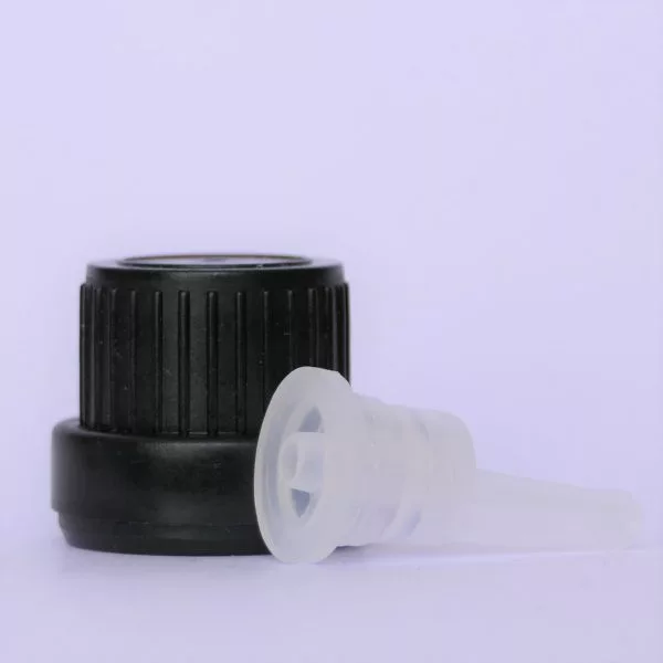 18 mm Plastic Black Seal Cap with Inner Clear Dropper Serum - THICK