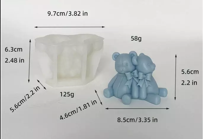 Silicon Mold Candle Valentine Couple Teddy Bear With Ribbon