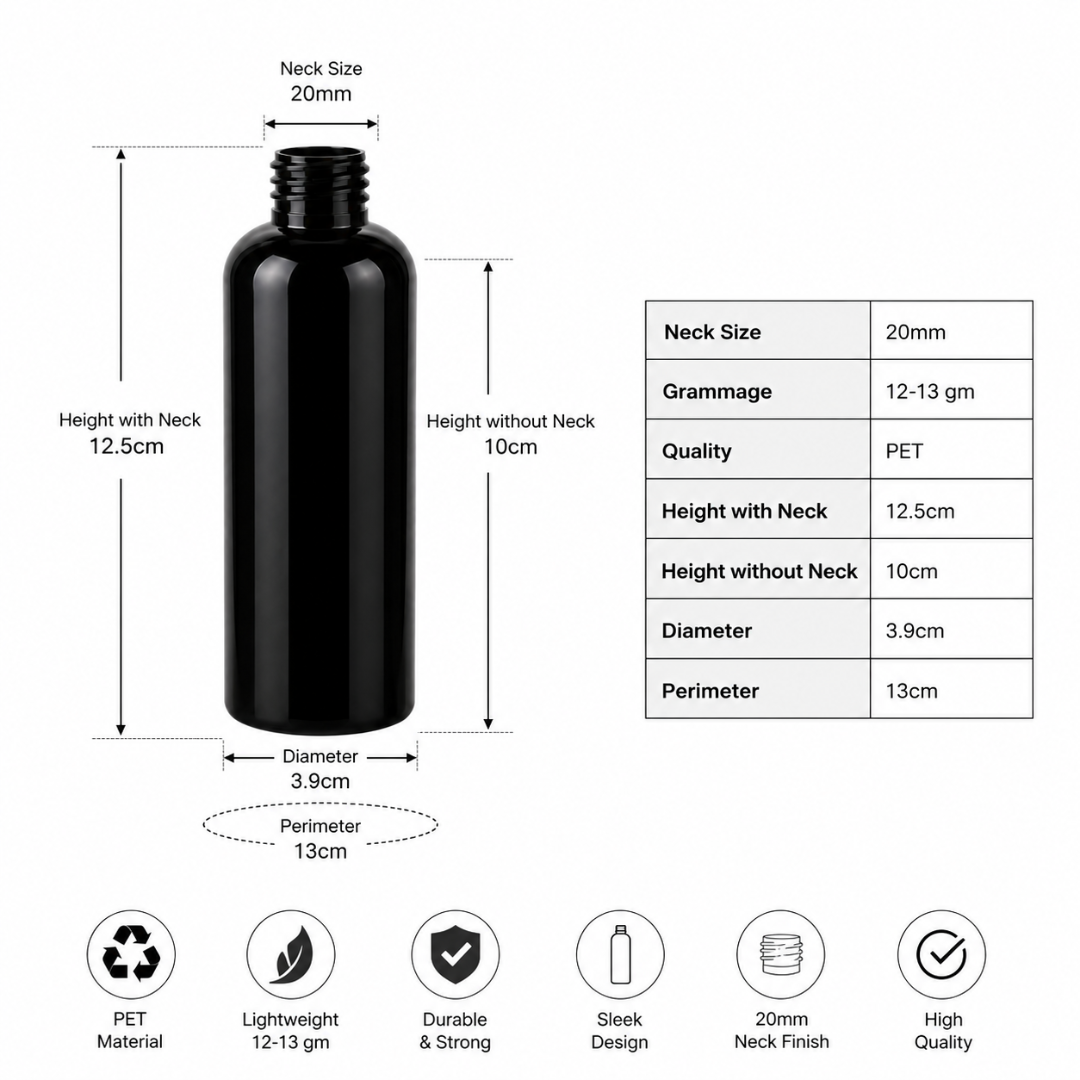 100ml AVON PET Bottle BLACK - 20mm Neck