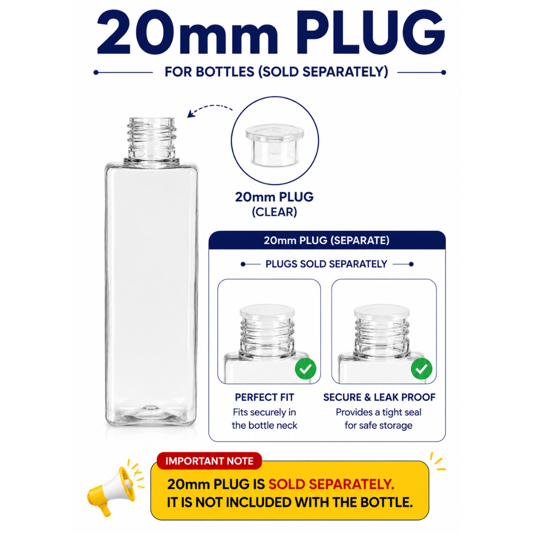 100ml SQUARE PET Bottle CLEAR - 20mm Neck